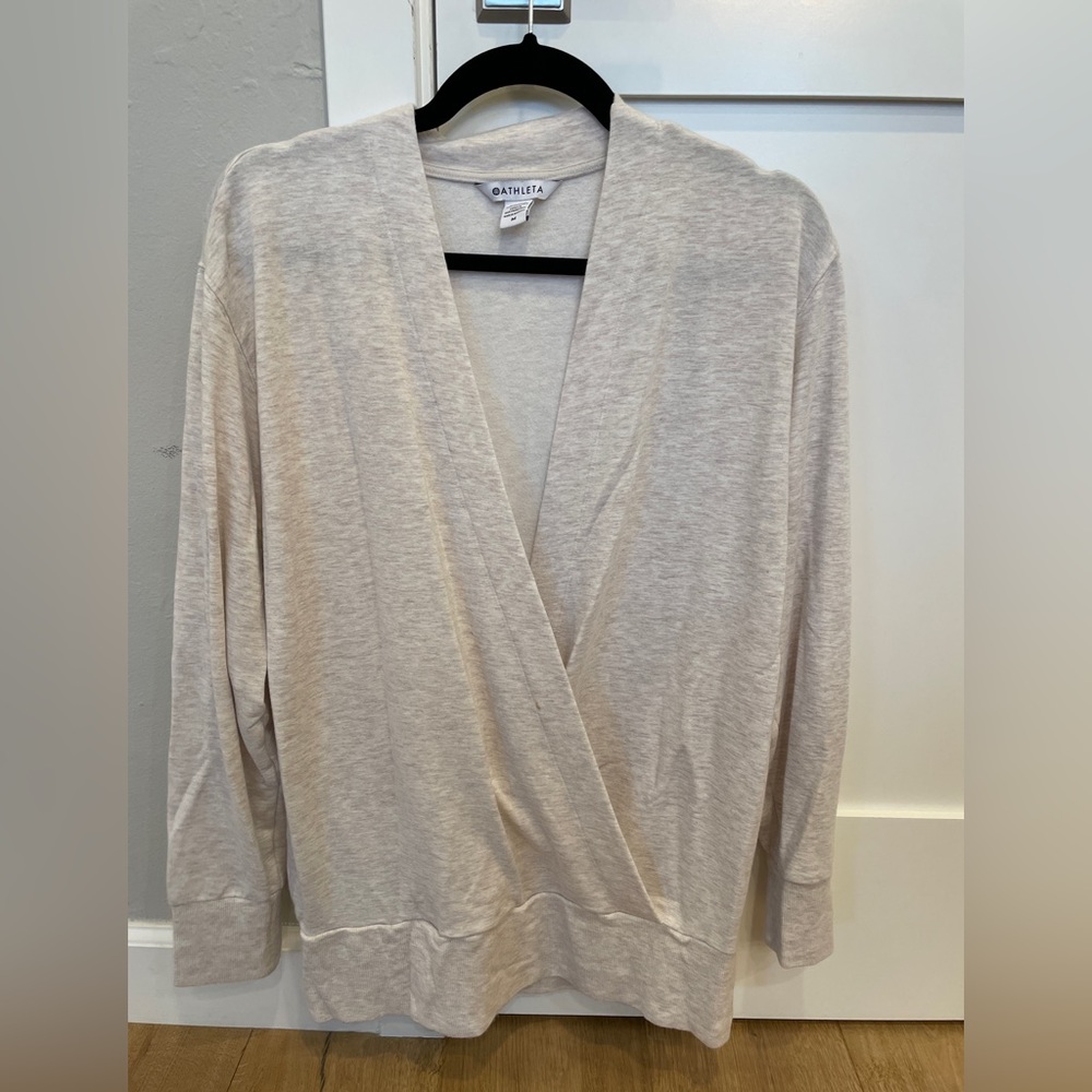 Athleta Purana V neck wrap sweatshirt. Toasted brown Heather. Size M